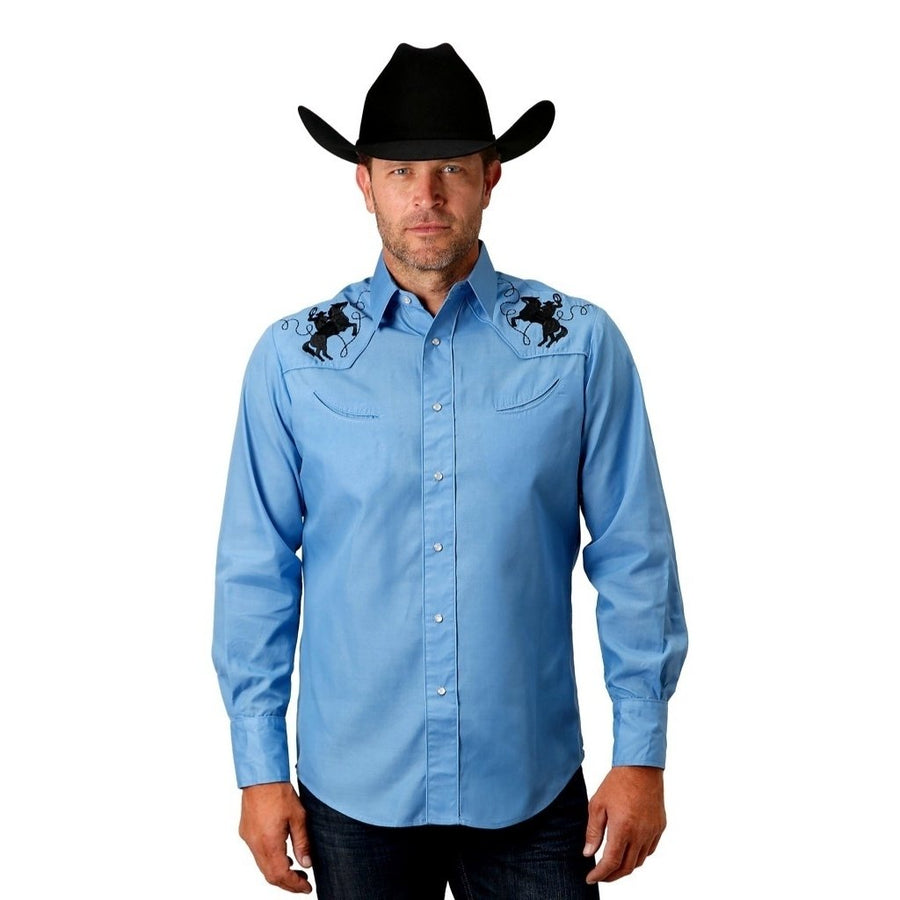 Roper Western Shirt Mens L/S Solid Snap Embroidery 01-001-0017-0252 BU Image 1