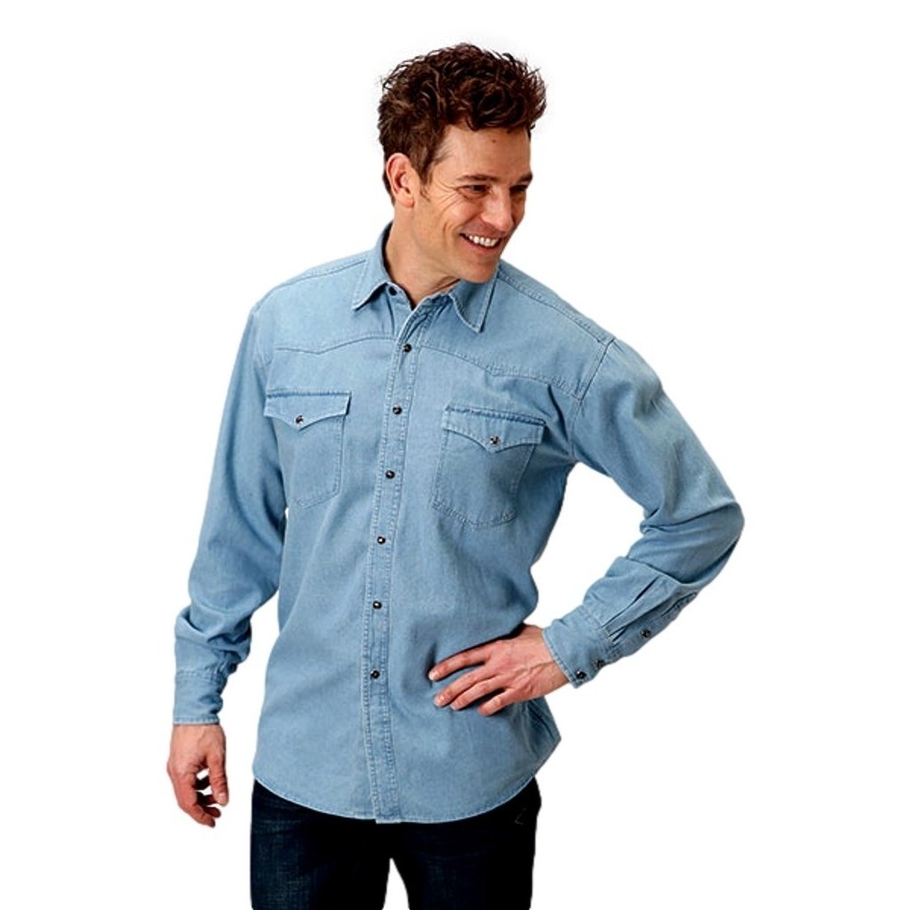 Roper Western Shirt Mens Long Sleeve In Stock Blue 03-001-0594-0041 BU Image 1