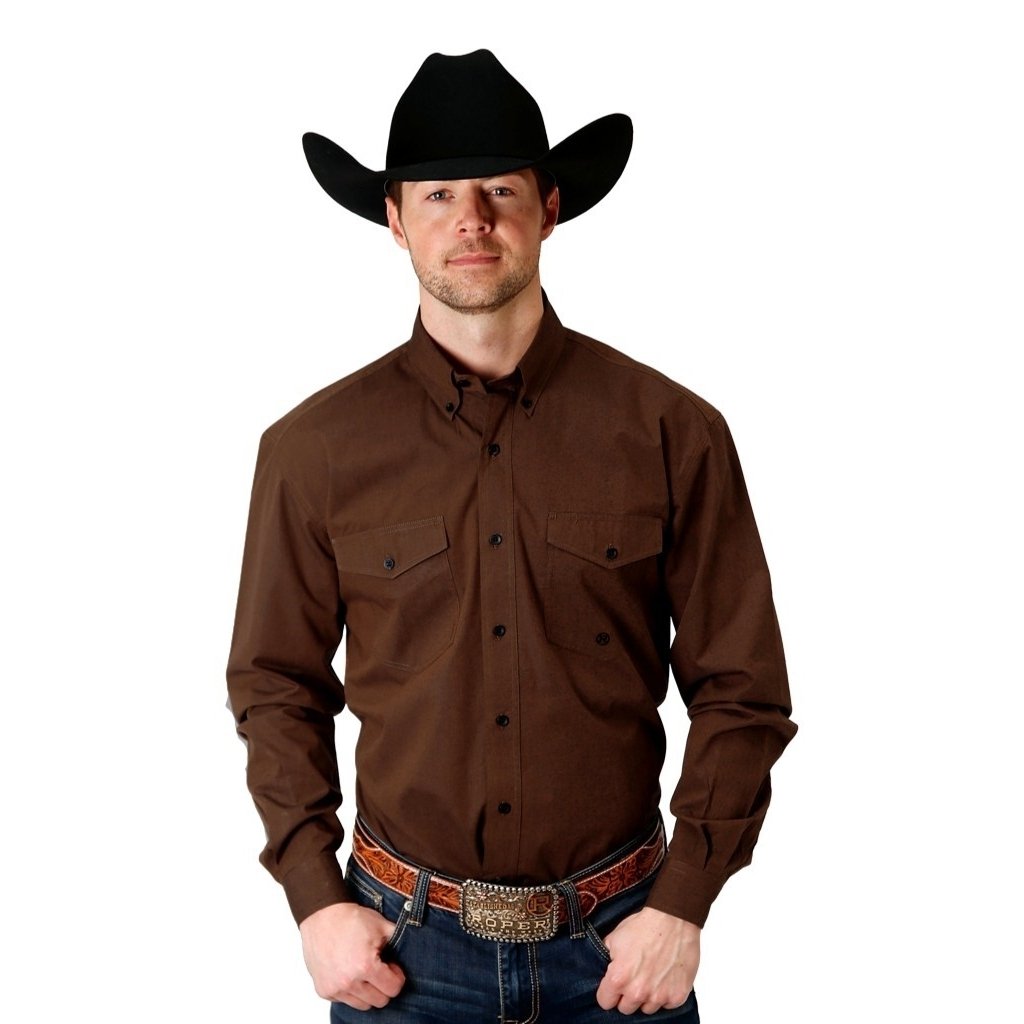 Roper Western Shirt Mens L/S Solid Button Brown 03-001-0365-0126 BR Image 1