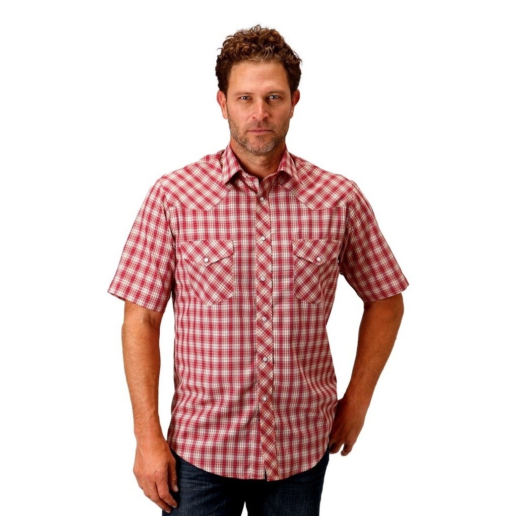 Roper Western Shirt Mens Short Sleeve Plaid Snap 01-002-0101-2003 RE Image 1