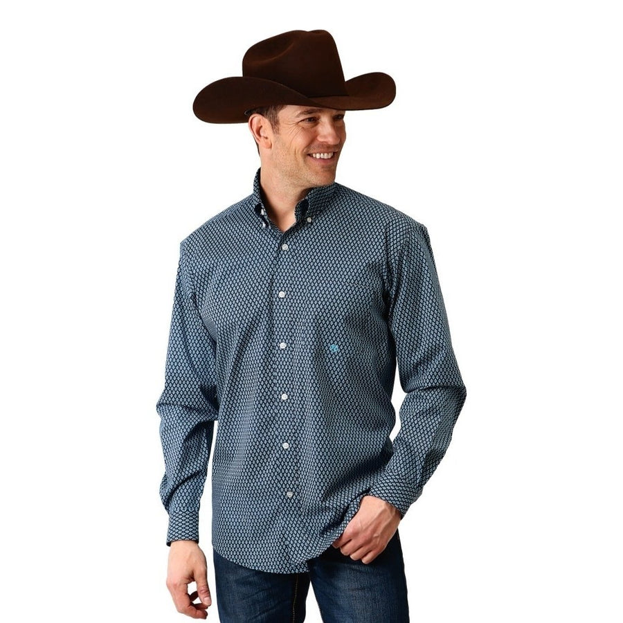 Roper Western Shirt Mens L/S Print Button Blue 03-001-0326-6008 BU Image 1