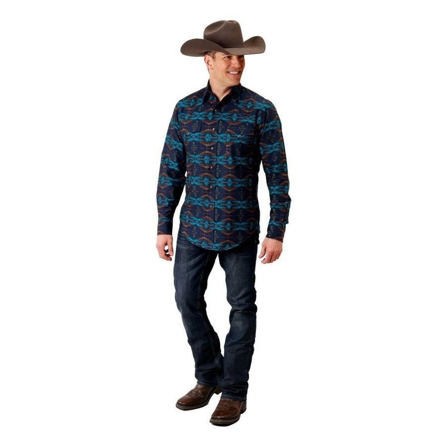 Roper Western Shirt Mens L/S Aztec Horizontal Blue 03-001-0482-1013 BU Image 1