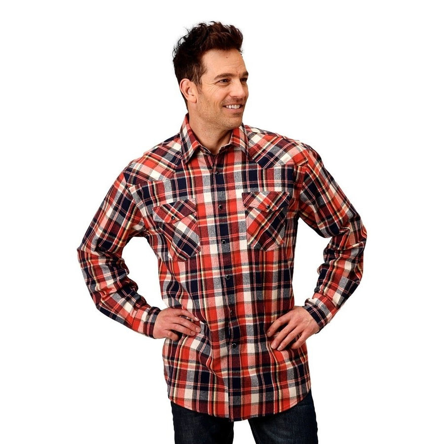 Roper Western Shirt Mens L/S Flannel Orange 03-001-0522-4694 OR Image 1