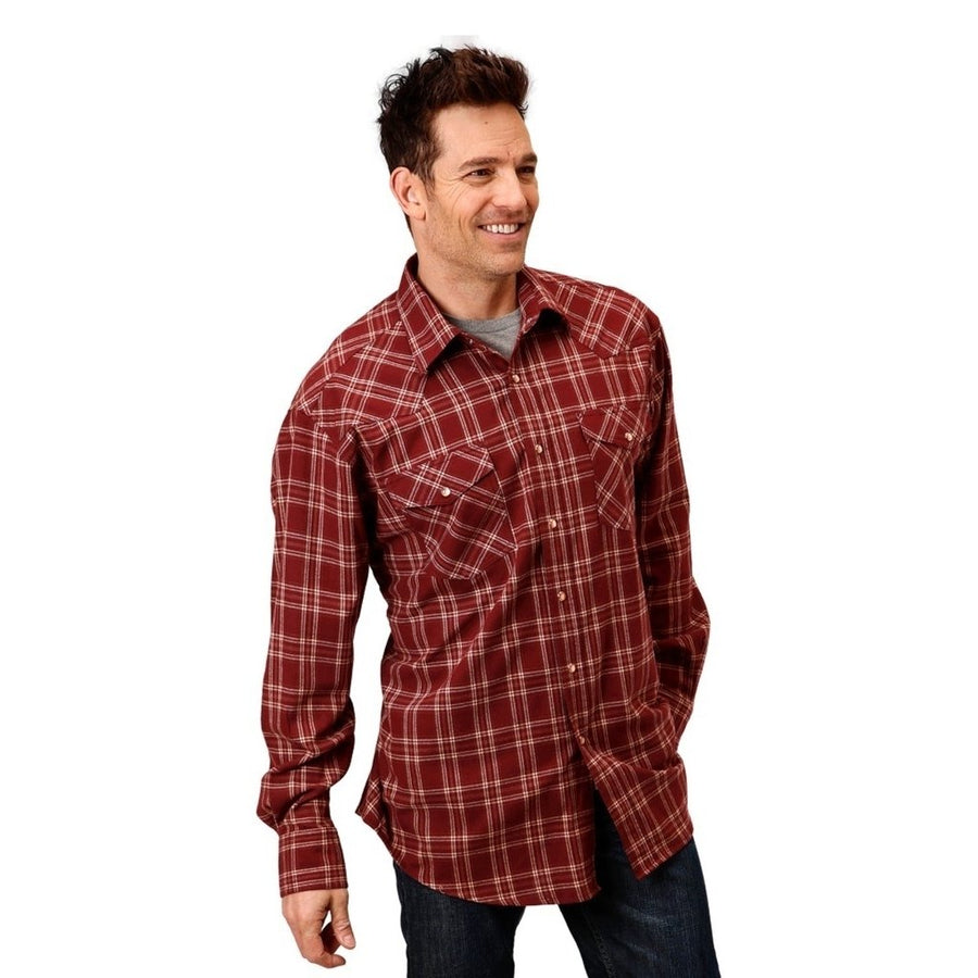 Roper Western Shirt Mens L/S Flannel Snap Wine 03-001-0522-5694 WI Image 1