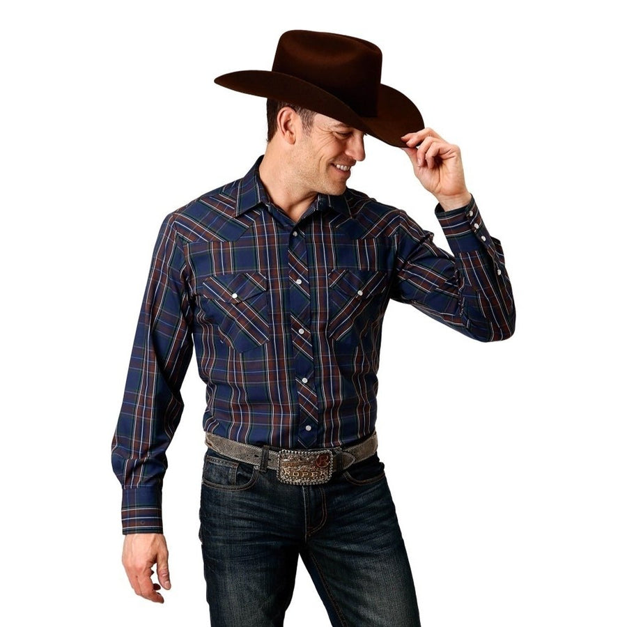 Roper Western Shirt Mens L/S Pockets Flaps Blue 01-001-0101-6075 BU Image 1