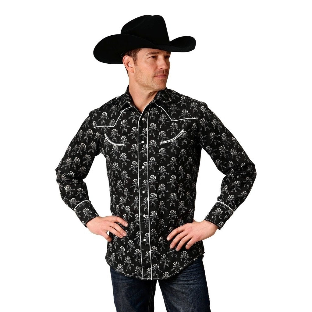 Roper Western Shirt Mens Floral L/S Snap Black 01-001-0086-0705 BL Image 1