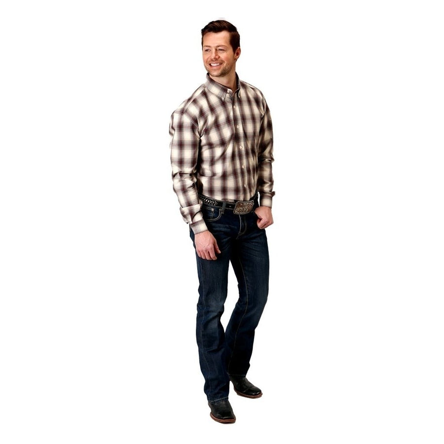 Roper Western Shirt Mens L/S Plaid Ombre Gray 03-001-0379-1045 GY Image 1