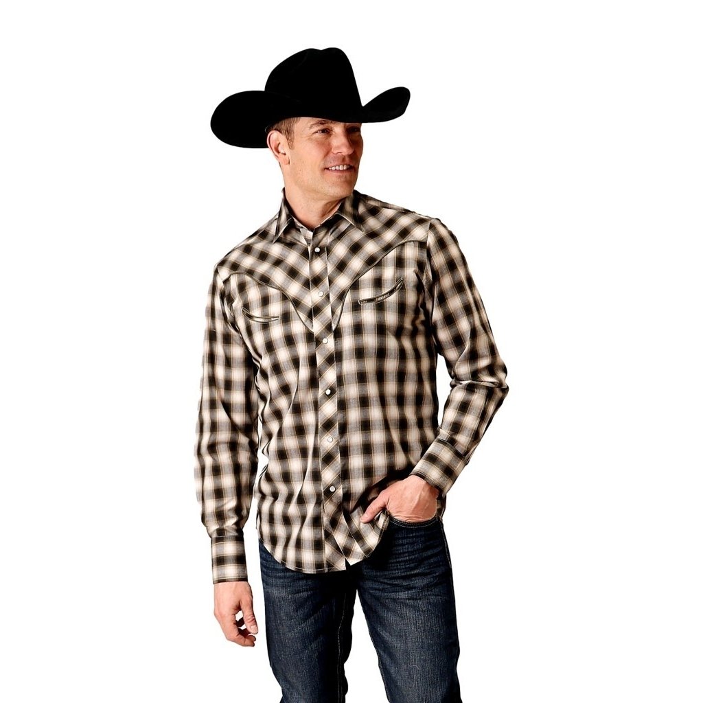 Roper Western Shirt Mens L/S Snap Plaid Black 01-001-0024-6076 BL Image 1