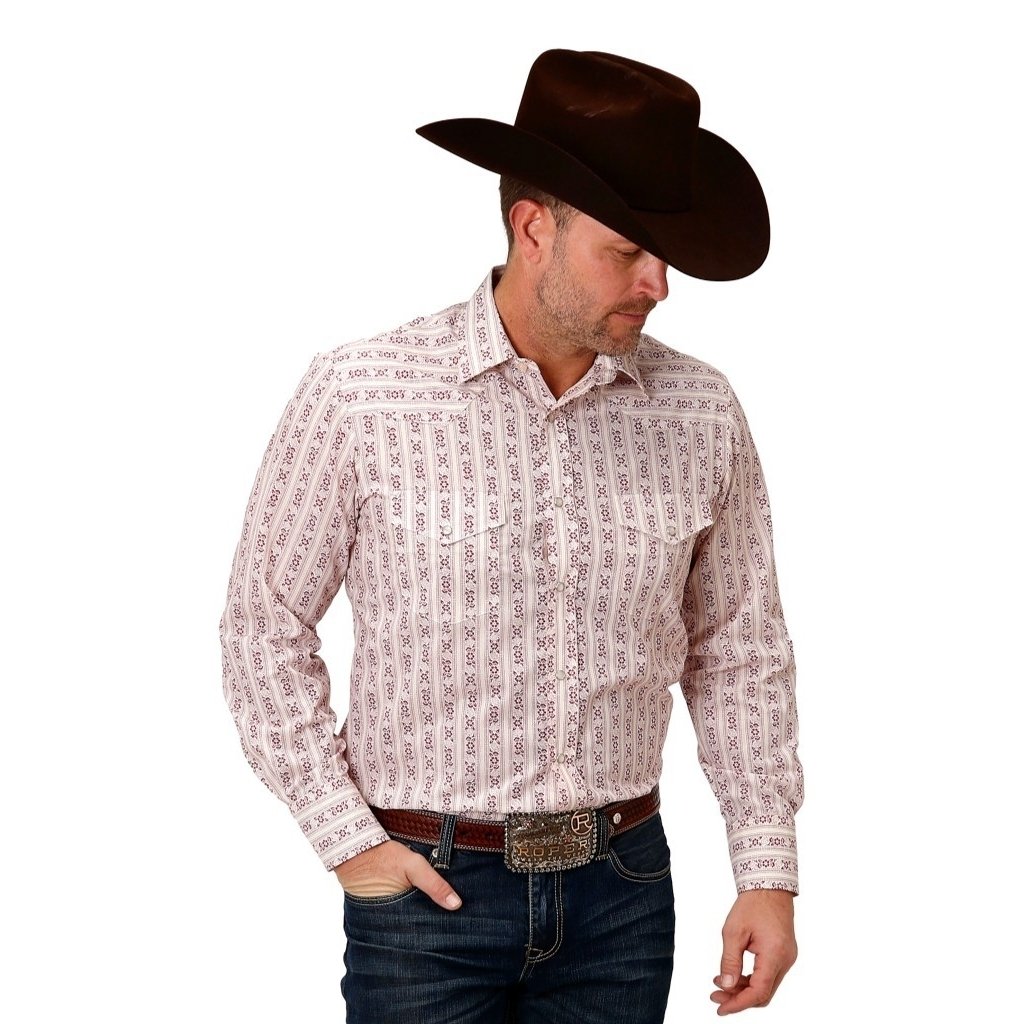 Roper Western Shirt Mens L/S Print Snap Wine 01-001-0019-0100 WI Image 1