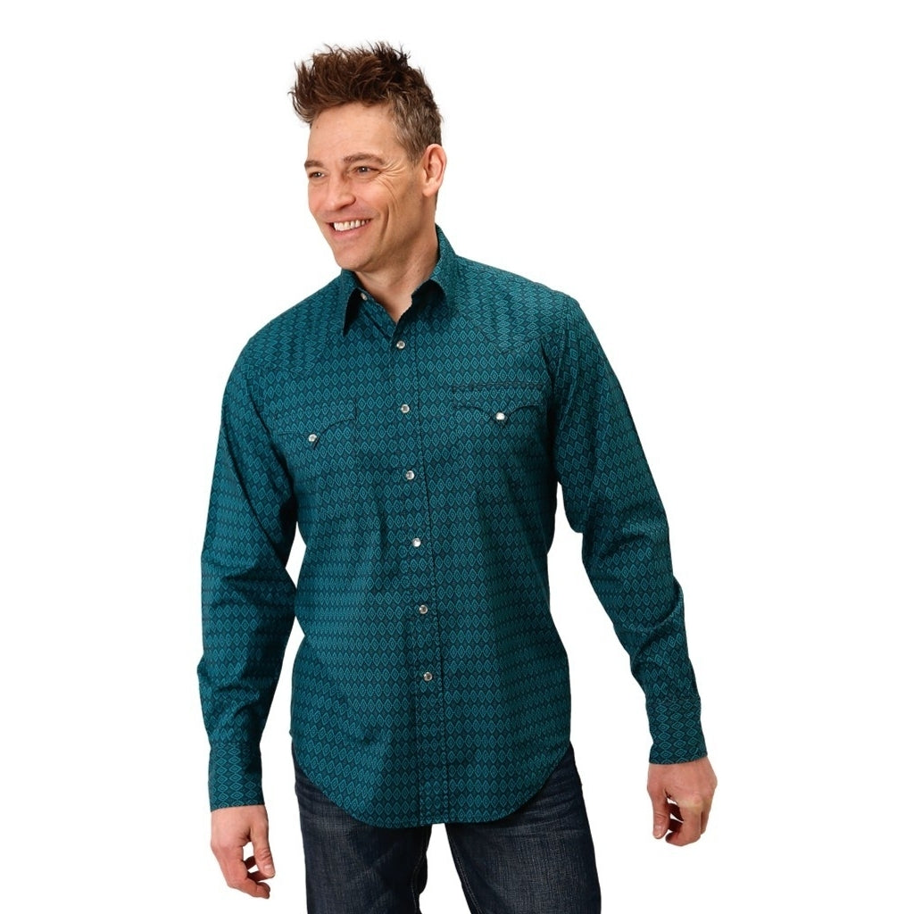 Roper Western Shirt Mens L/S Diamond Snap Green 03-001-0064-1011 GR Image 1