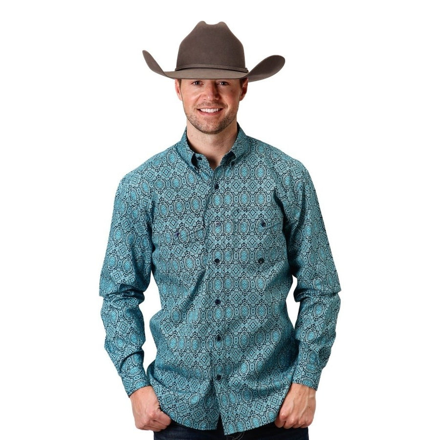 Roper Western Shirt Mens L/S Autumn Sky Blue 03-001-0325-6007 BU Image 1