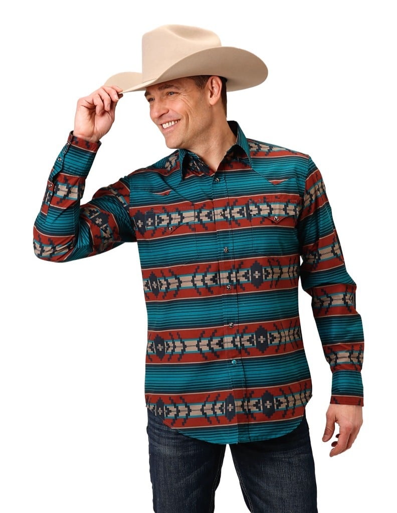 Roper Western Shirt Mens L/S Ombre Aztec Rust 03-001-0067-1012 RT Image 1