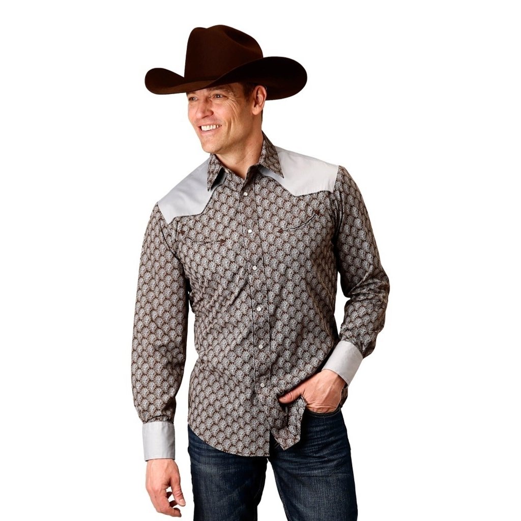 Roper Western Shirt Mens L/S Teardrop Brown 01-001-0087-0704 BR Image 1