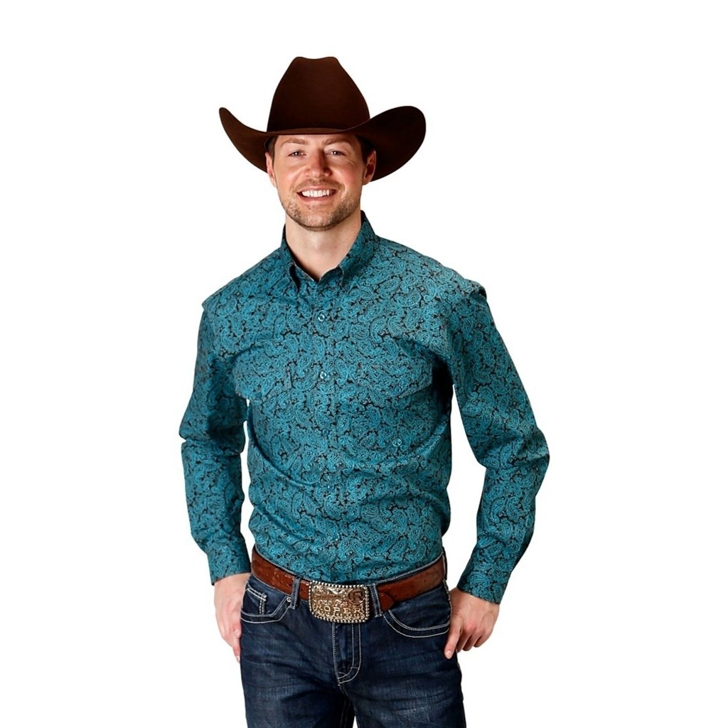 Roper Western Shirt Mens Long Sleeve Paisley Blue 03-001-0325-0174 BU Image 1