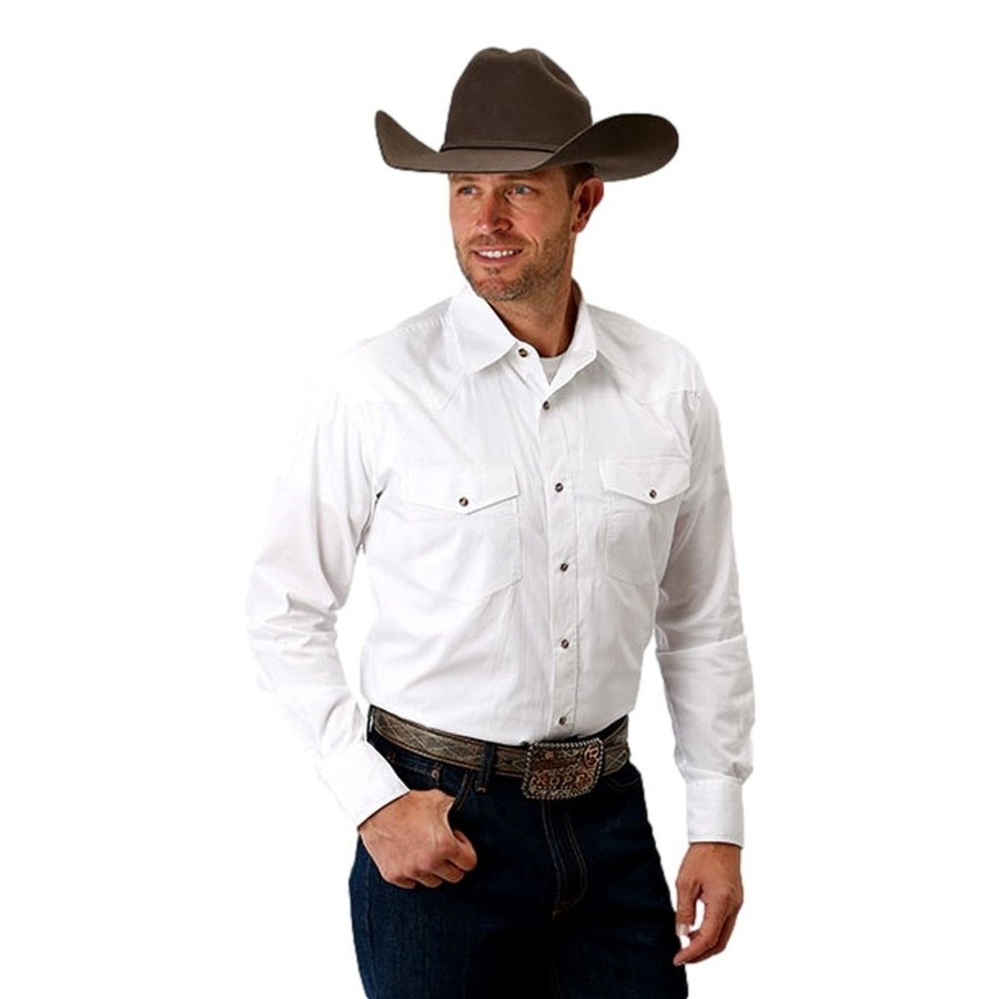 Roper Western Shirt Mens Long Sleeve Poplin White 03-001-0765-1025 WH Image 1