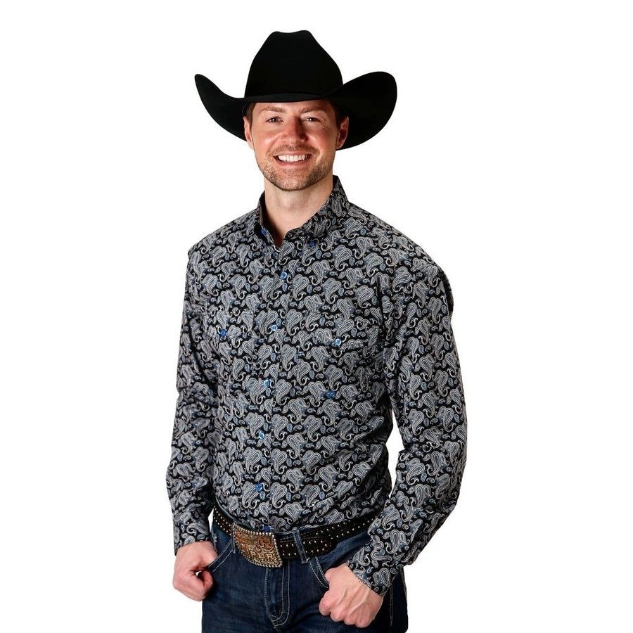 Roper Western Shirt Mens Long Sleeve Collar Black 03-001-0325-0179 BL Image 1