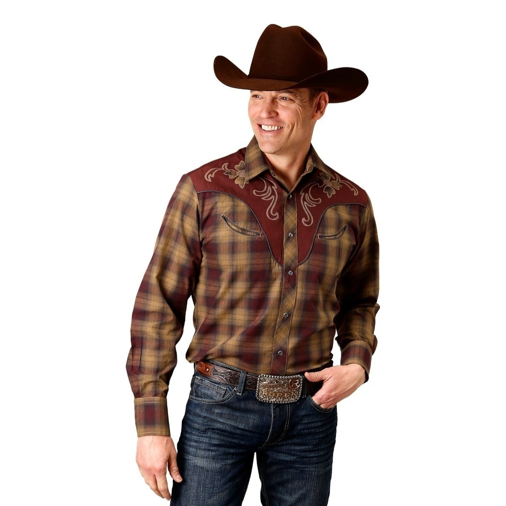 Roper Western Shirt Mens L/S Applique Brown 01-001-0024-6071 BR Image 1