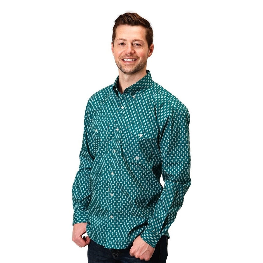 Roper Western Shirt Mens Long Sleeve Print Green 03-001-0325-0181 GR Image 1