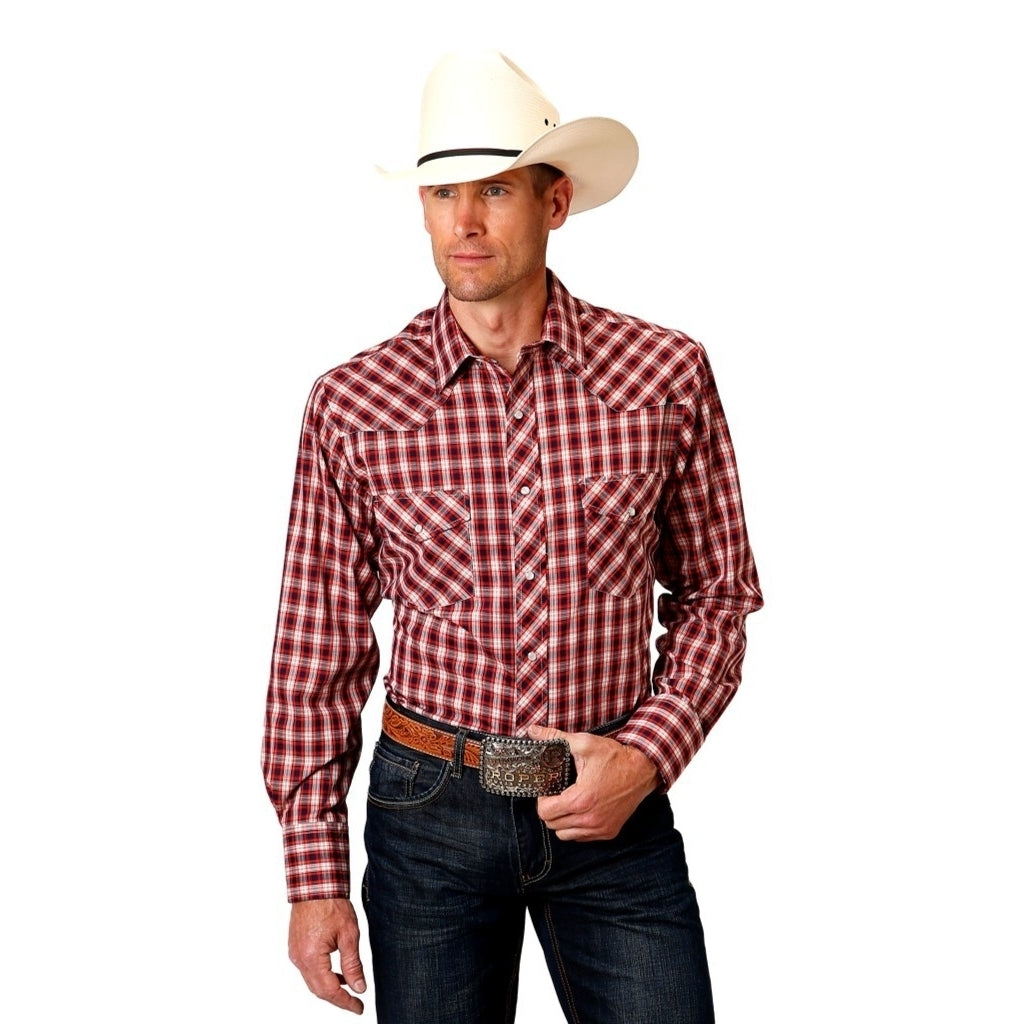 Roper Western Shirt Mens L/S Plaid Snap Red 01-001-0101-4022 RE Image 1