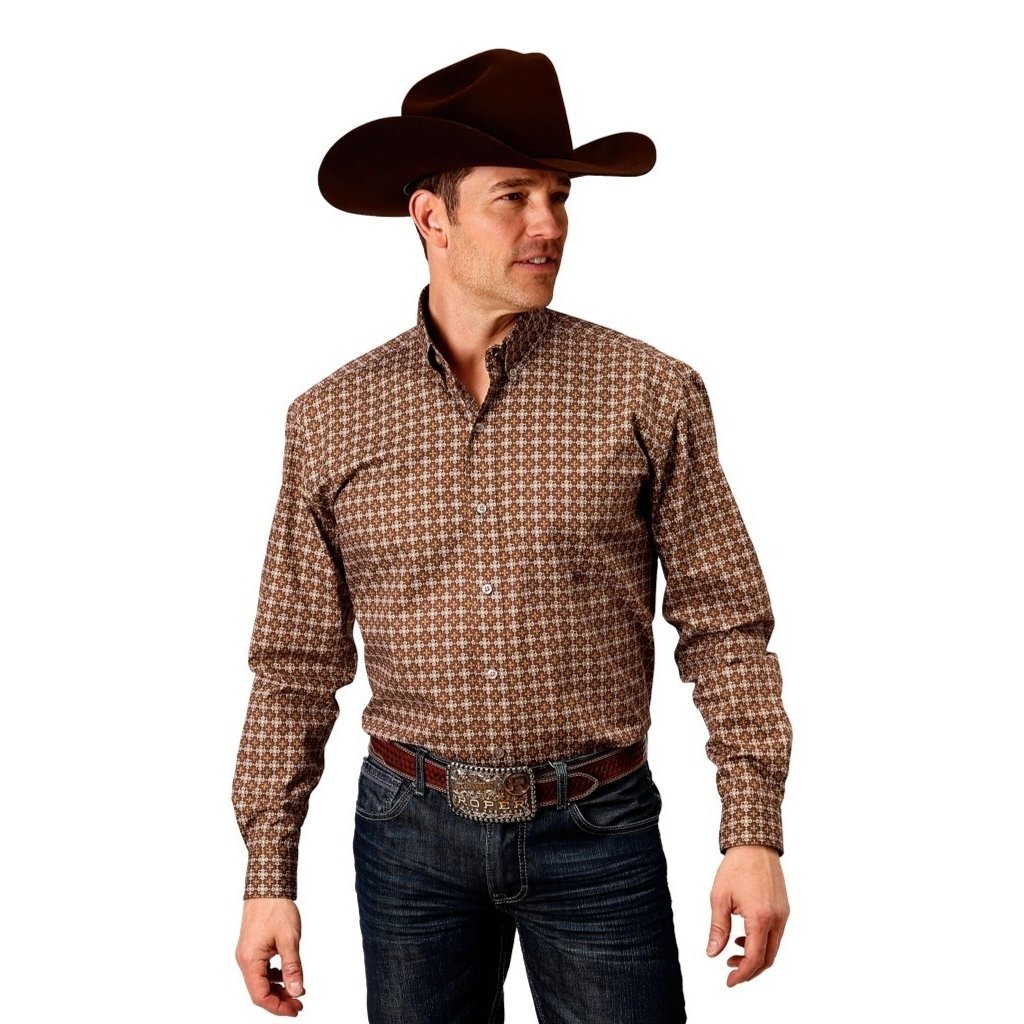 Roper Western Shirt Mens L/S Embroidered Brown 03-001-0326-6004 BR Image 1