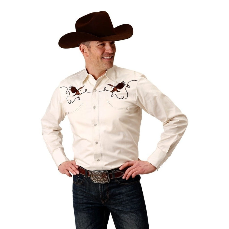 Roper Western Shirt Mens L/S Embroidery Snap Cream 03-001-0040-0673 WH Image 1