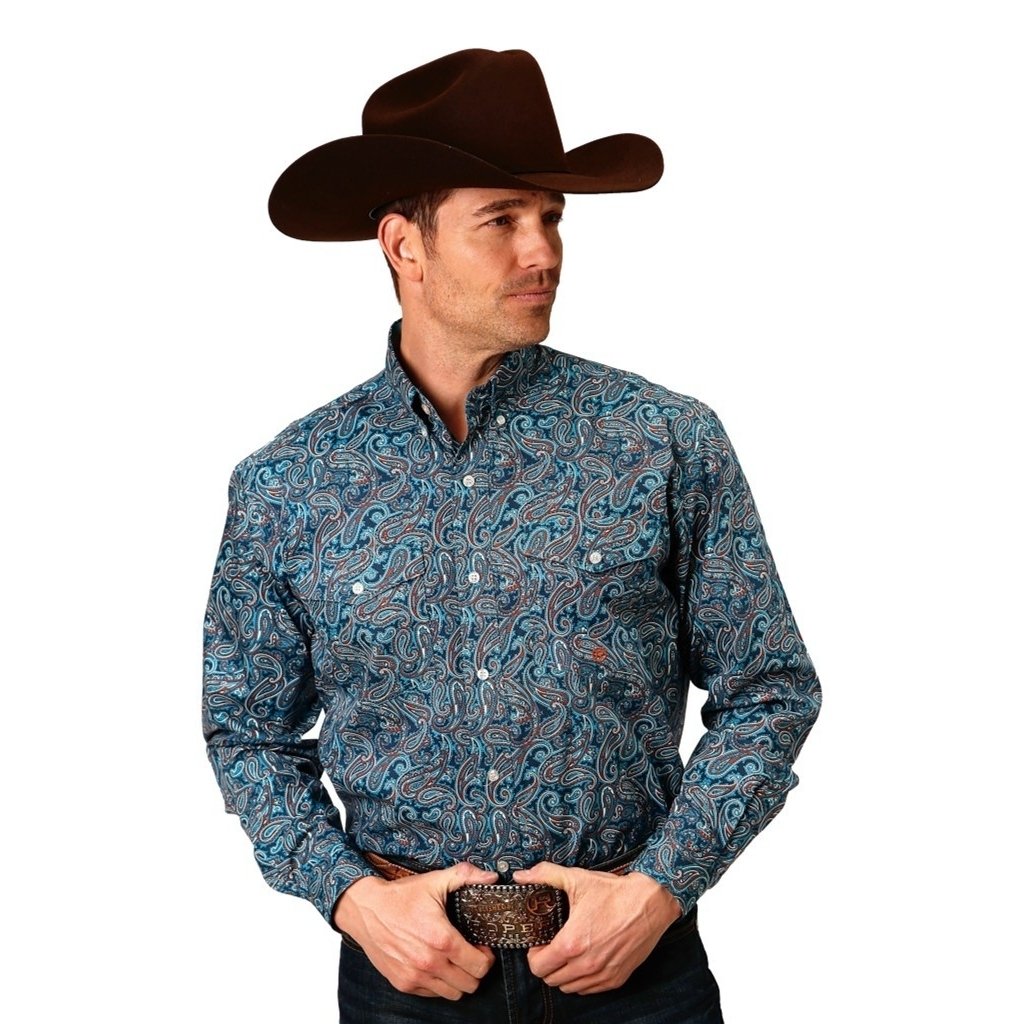 Roper Western Shirt Mens L/S Button Print Blue 03-001-0325-6005 BU Image 1