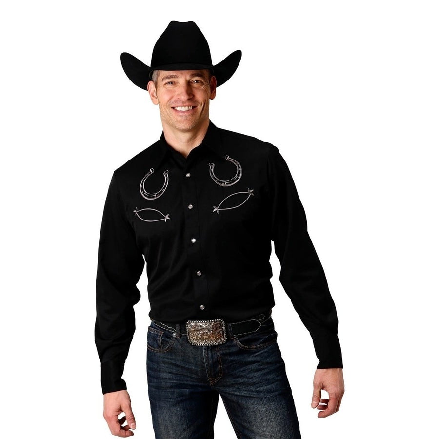 Roper Western Shirt Mens L/S Embroidery Snap Black 03-001-0040-0672 BL Image 1