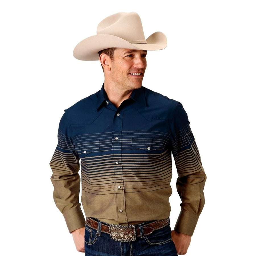 Roper Western Shirt Mens L/S Stripe Snap Navy 01-001-0043-0455 BU Image 1