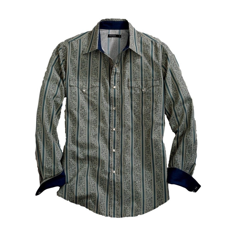 Tin Haul Western Shirt Mens L/S Snaps Vintage Gray 10-001-0068-0711 GY Image 1