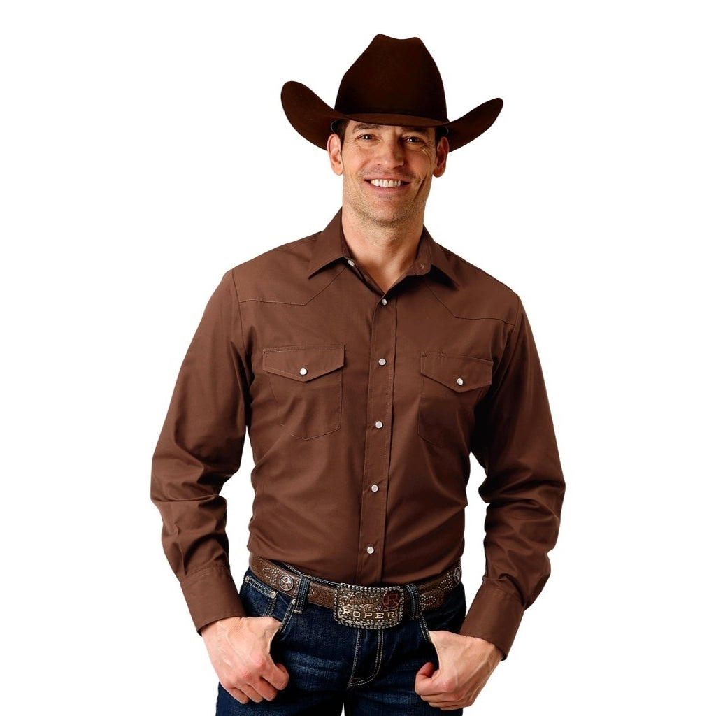 Roper Western Shirt Mens Long Sleeve Pockets Brown 01-001-0025-0727 BR Image 1