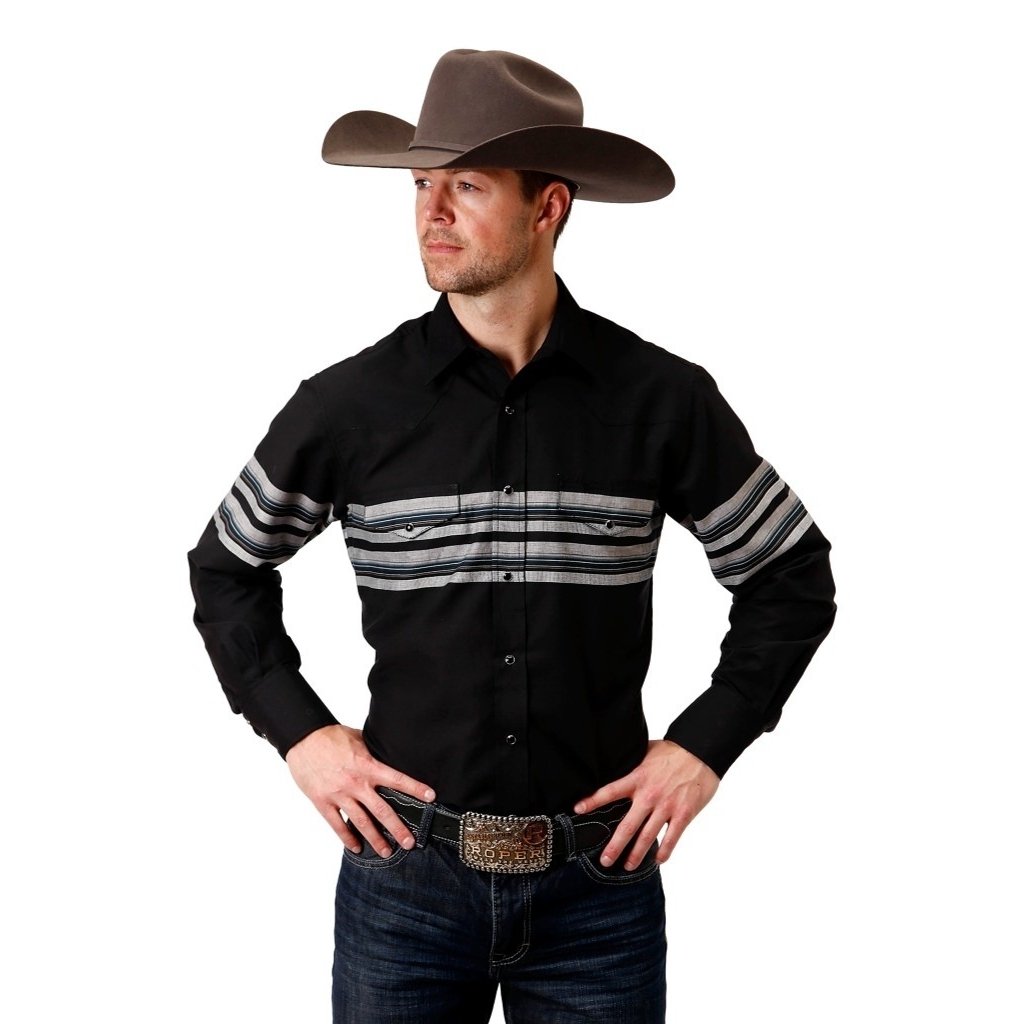 Roper Western Shirt Mens Long Sleeve Stripes Black 01-001-0043-0709 BL Image 1