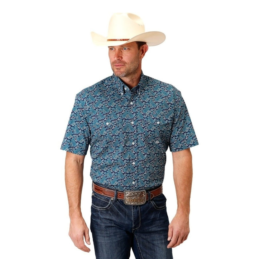 Roper Western Shirt Mens S/S Paisley Print Teal 03-002-0325-2009 GR Image 1