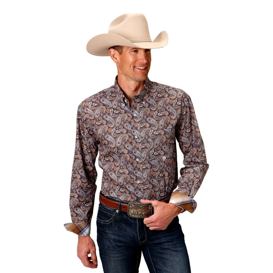 Roper Western Shirt Mens Long Sleeve Pleating Blue 03-001-0326-2010 BU Image 1