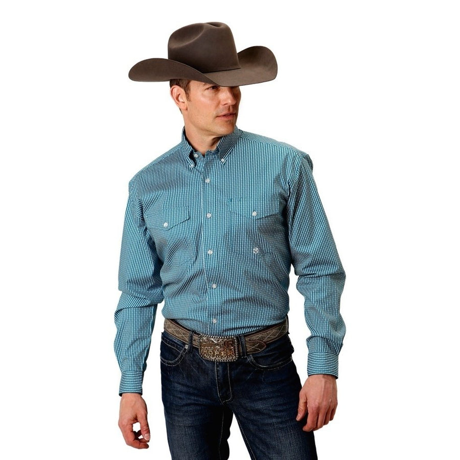 Roper Western Shirt Mens L/S Button Print Teal 03-001-0325-2103 GR Image 1