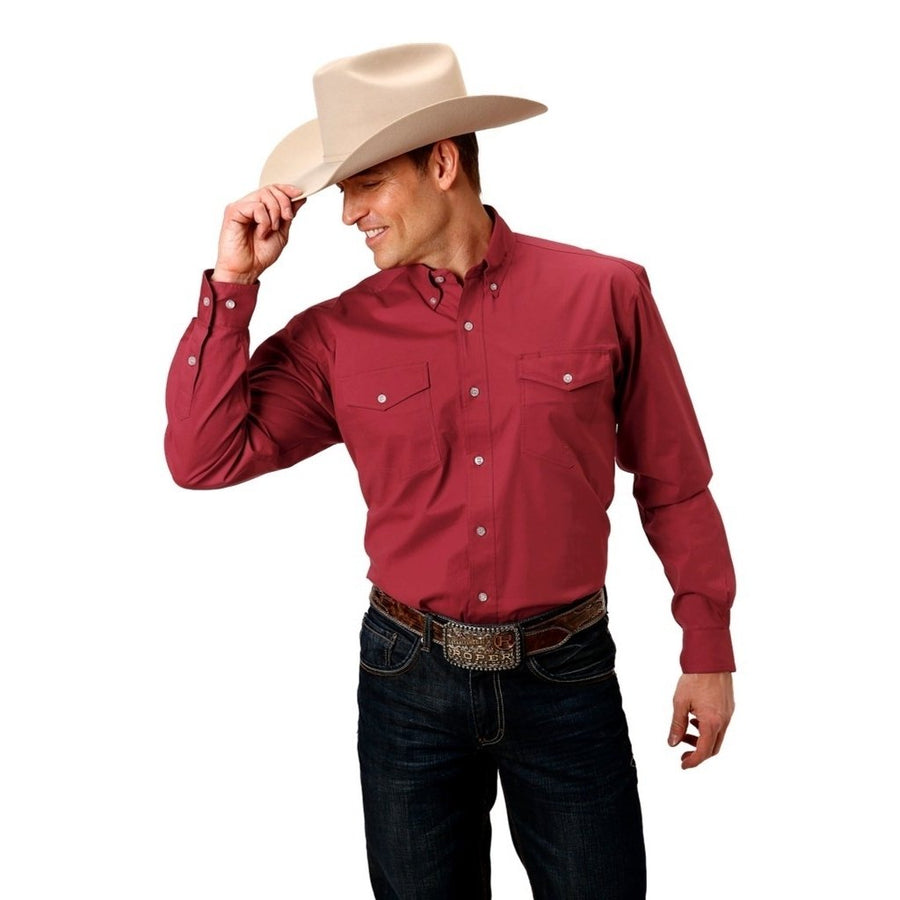 Roper Western Shirt Mens L/S Solid Button Red 03-001-0365-2105 RE Image 1