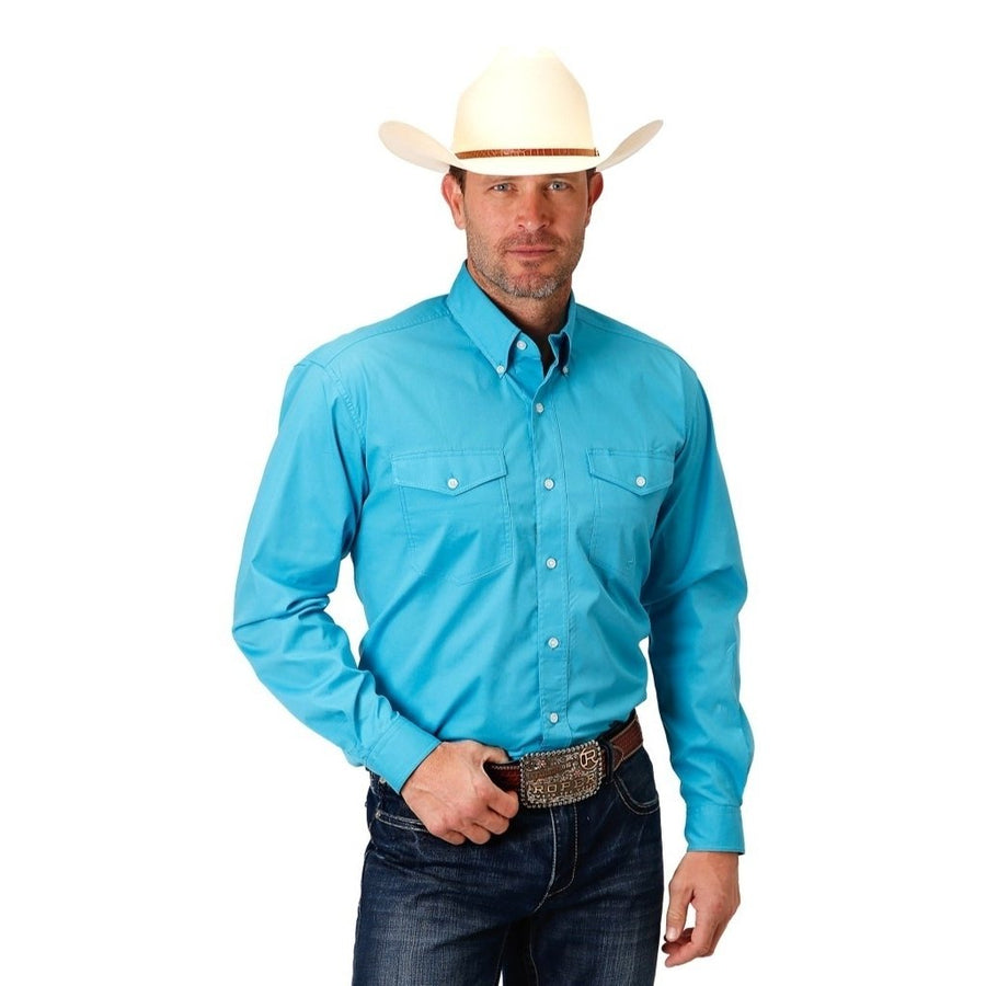 Roper Western Shirt Mens L/S Solid Turquoise 03-001-0365-2104 BU Image 1