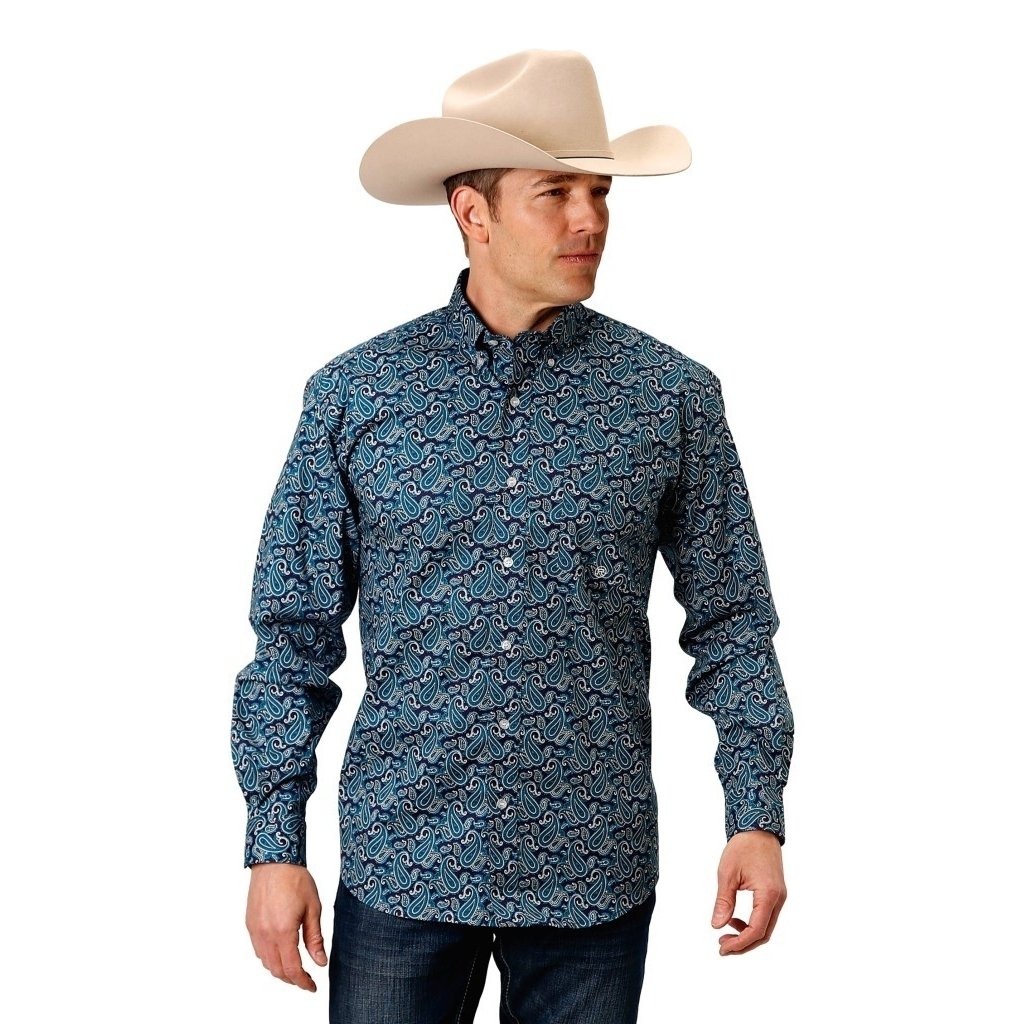 Roper Western Shirt Mens L/S Paisley Print Teal 03-001-0326-2009 GR Image 1