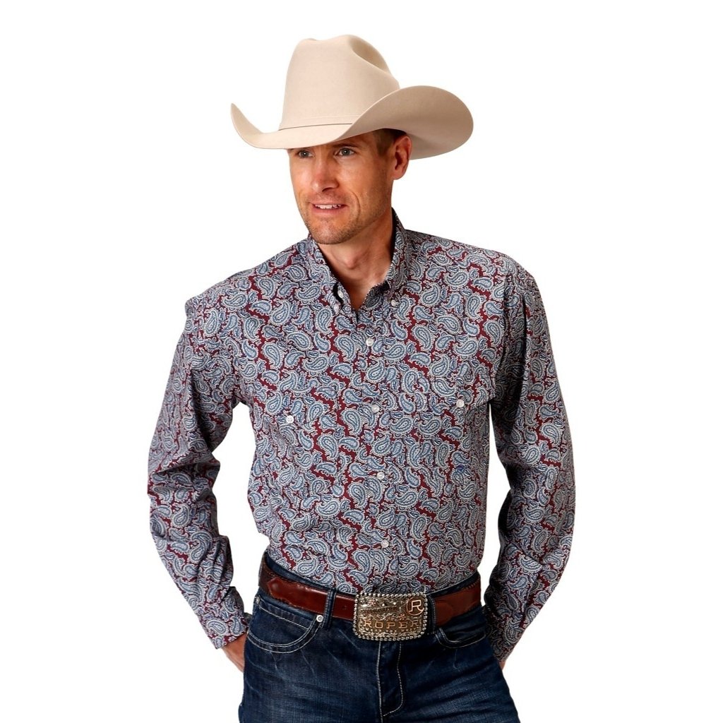 Roper Western Shirt Mens Long Sleeve Pleating Wine 03-001-0325-4012 WI Image 1