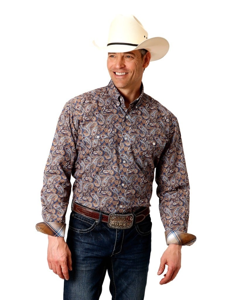 Roper Western Shirt Mens Long Sleeve Country Blue 03-001-0325-2010 BU Image 1