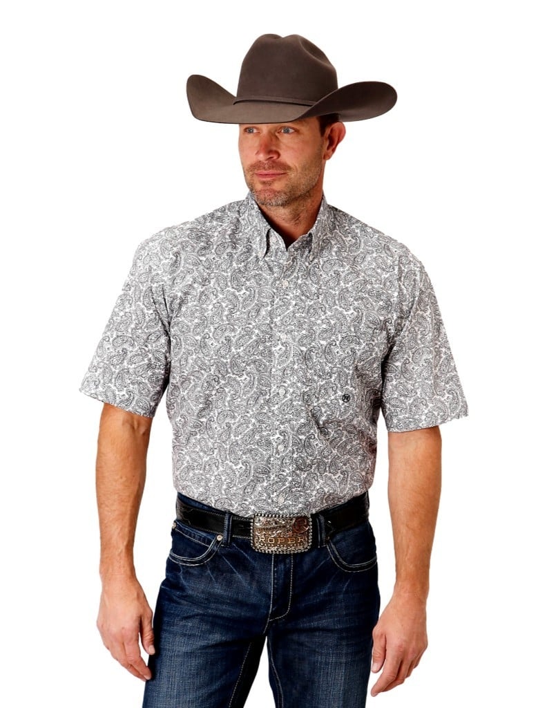 Roper Western Shirt Mens S/S Paisley Line White 03-002-0326-2012 WH Image 1