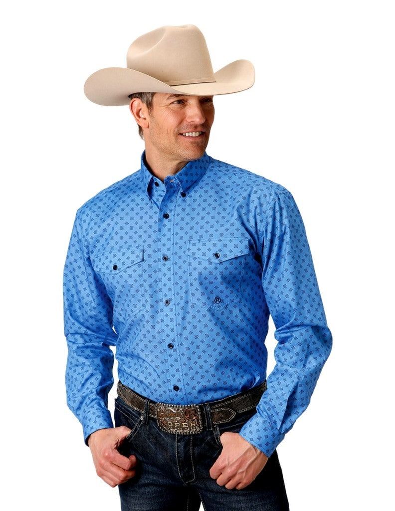 Roper Western Shirt Mens Long Sleeve Button Blue 03-001-0325-2011 BU Image 1