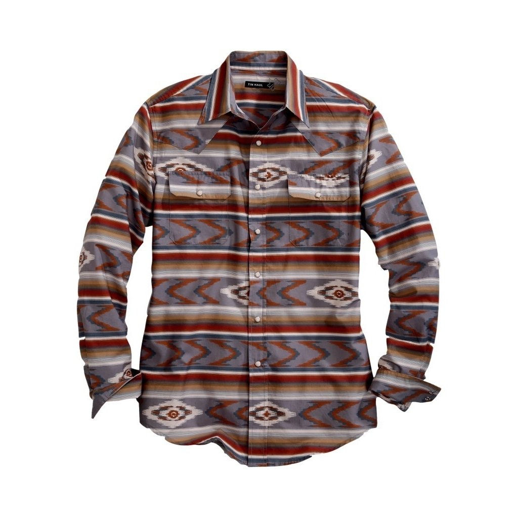 Tin Haul Western Shirt Mens L/S Aztec Print Gray 10-001-0067-0710 GY Image 1