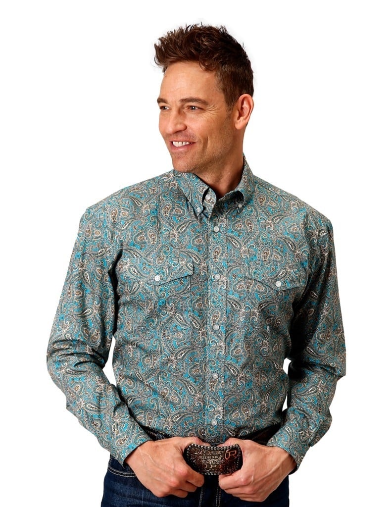 Roper Western Shirt Mens L/S Paisley Turquoise 03-001-0325-4010 BU Image 1