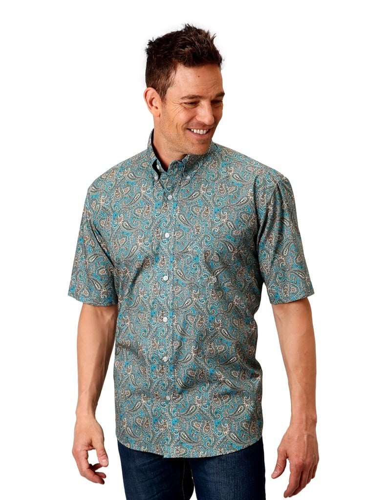 Roper Western Shirt Mens S/S Print Paisley Blue 03-002-0326-4010 BU Image 1