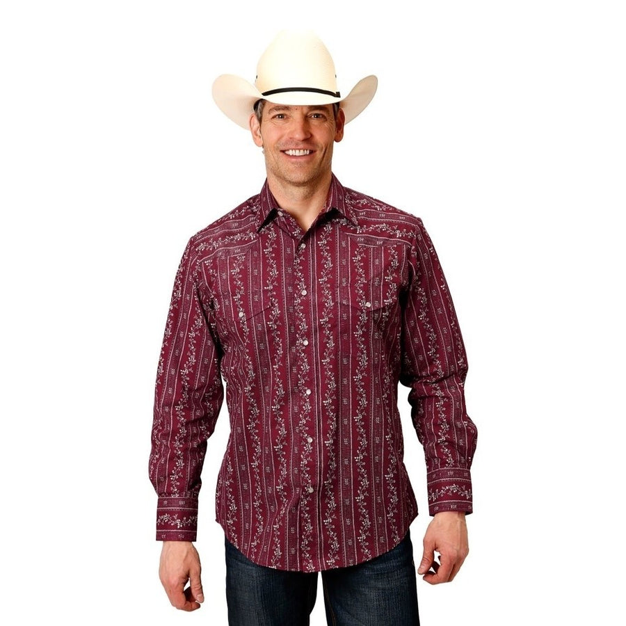 Roper Western Shirt Mens L/S Barrel Cuff Red 01-001-0019-3063 RE Image 1