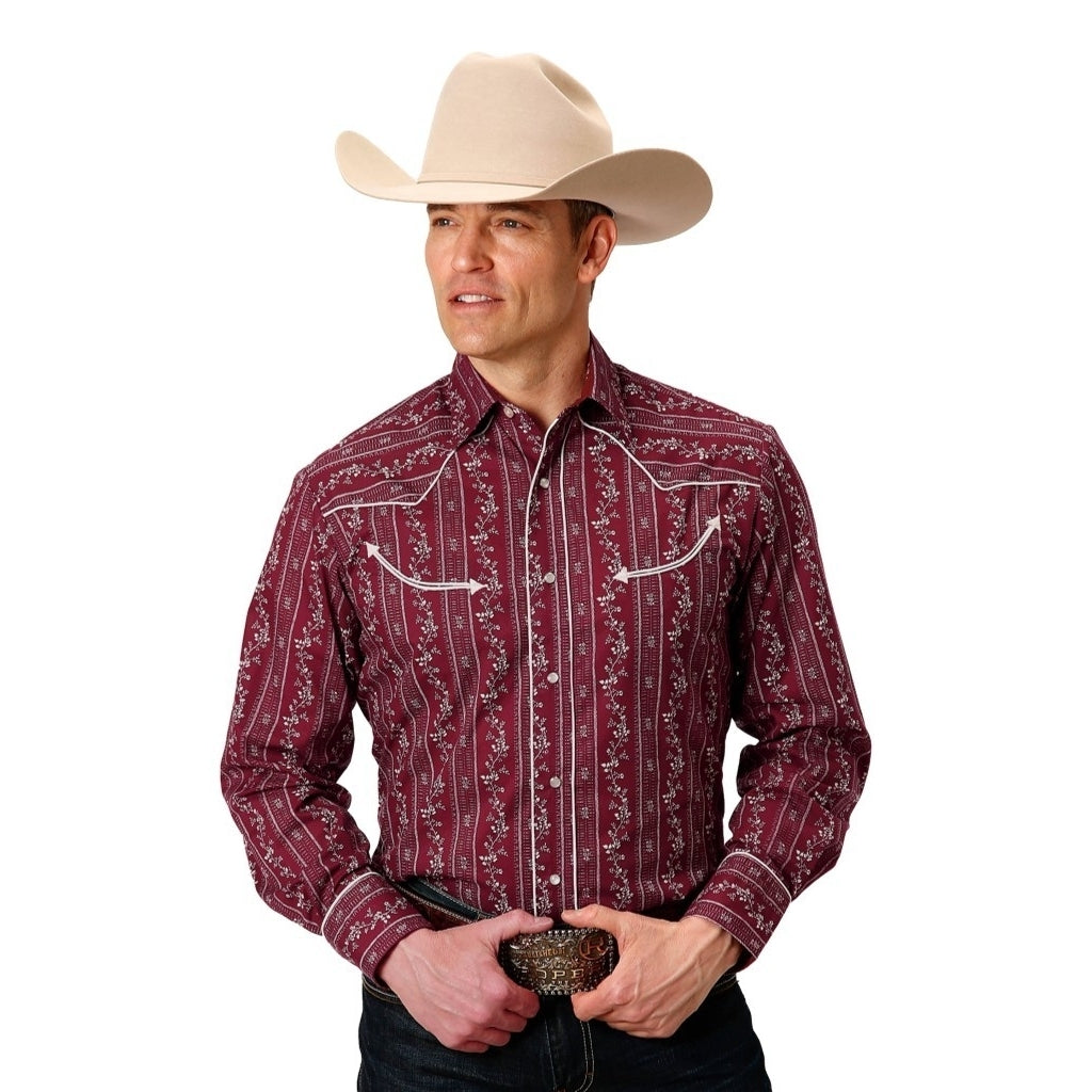 Roper Western Shirt Mens L/S Printed Trimmed Red 01-001-0086-3063 RE Image 1