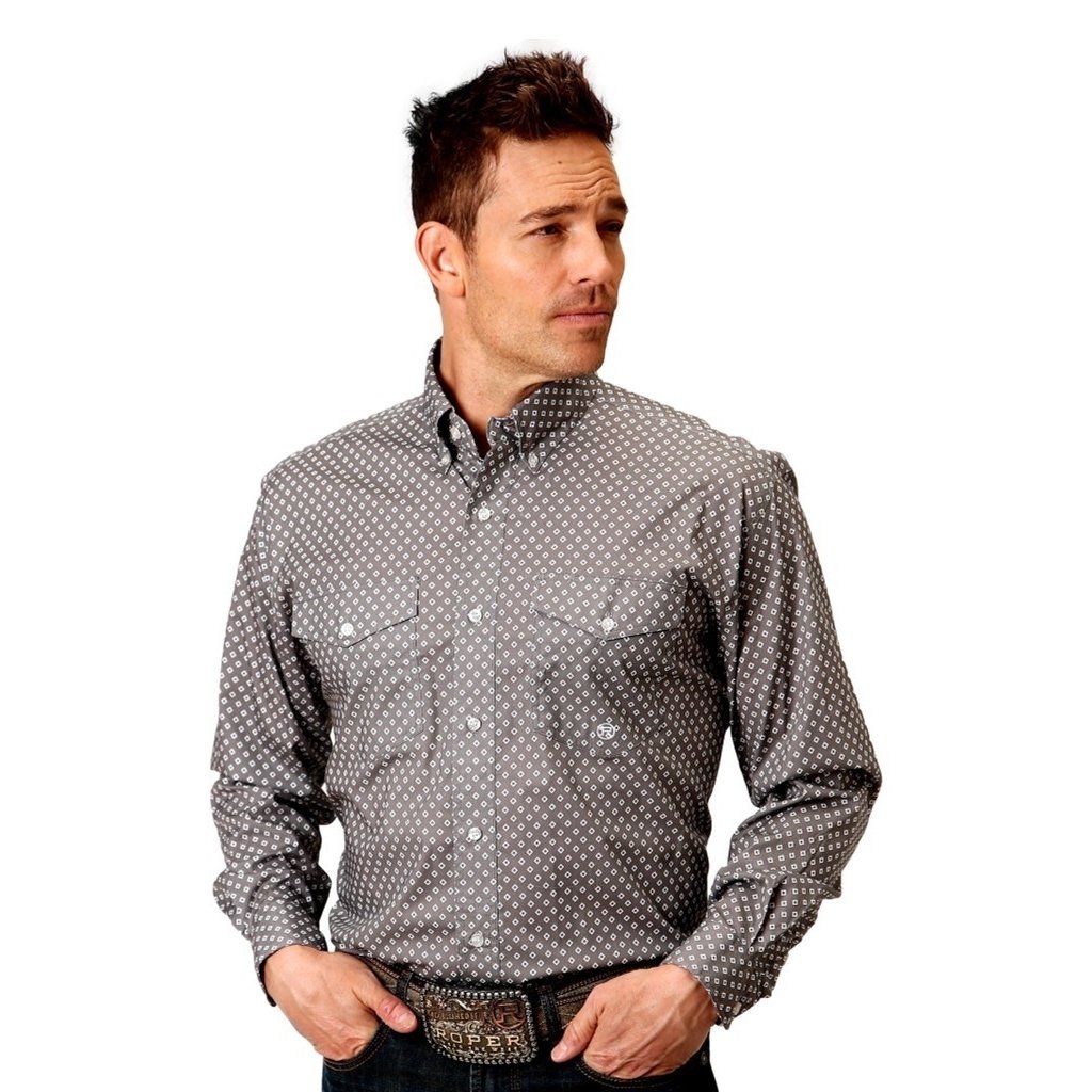 Roper Western Shirt Mens Long Sleeve Printed Gray 03-001-0325-4017 GY Image 1