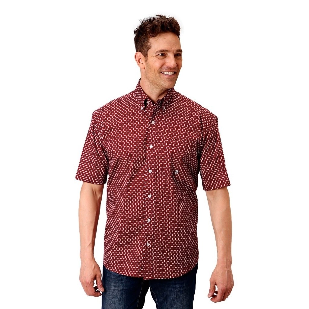 Roper Western Shirt Mens S/S Stretch Poplin Wine 03-002-0326-4016 WI Image 1