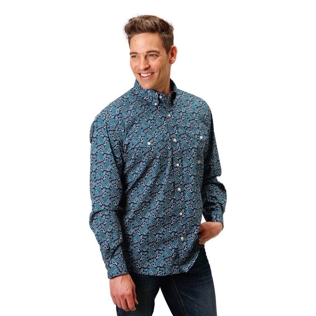 Roper Western Shirt Mens Long Sleeve Paisley Teal 03-001-0325-2009 GR Image 1