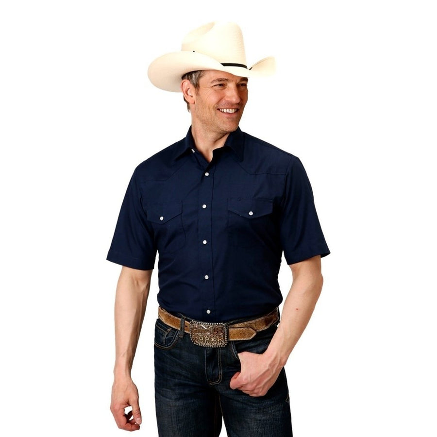 Roper Western Shirt Mens S/S Snap Solid Navy 01-002-0025-0357 BU Image 1